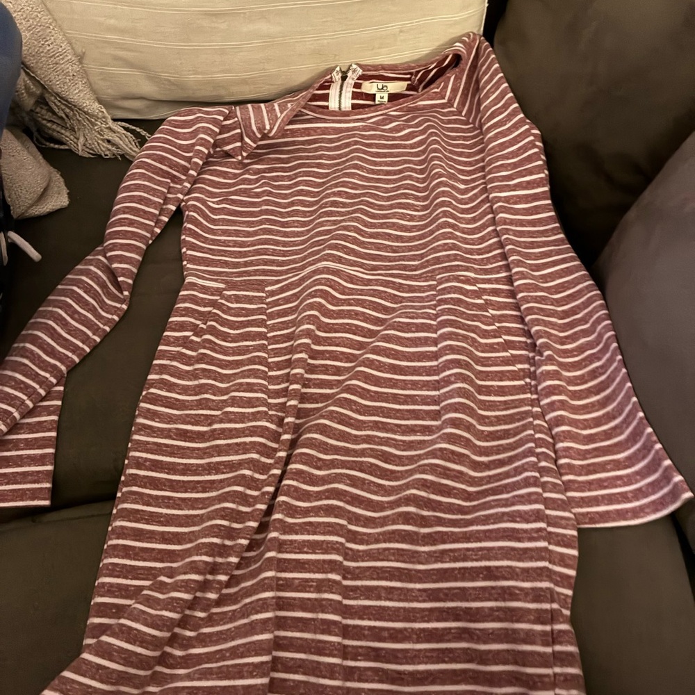 Los Angeles Apparel Maroon and White Striped Dress